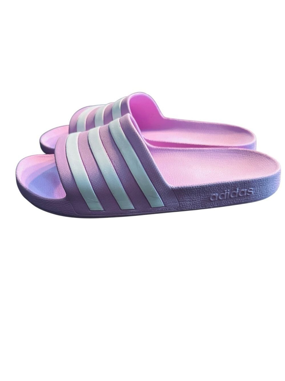 Adidas Adilette Aqua Slides Women’s Size 11 Pink White Stripes Comfort Sandals - Picture 5 of 9